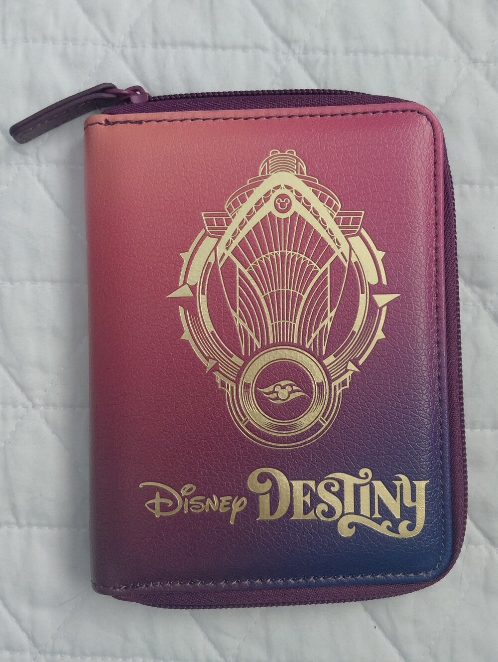 Disney Destiny Zip Passport Wallet - Pink & Purple with Gold Accent
